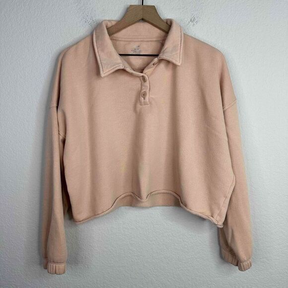 aerie Tops - Aerie Sweatshirt Women's M Pastel Cropped‎ Collared Button Up Long Sleeve